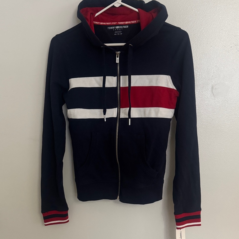Tommy Hilfiger Women's Hoodie in Navy with Red and White Accents